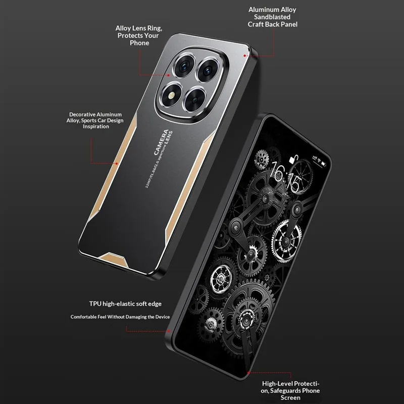 Coque pour Xiaomi Redmi Note 15 Pro 4G (Global) - Armature en alliage d'aluminium, dos en TPU et PC - Or