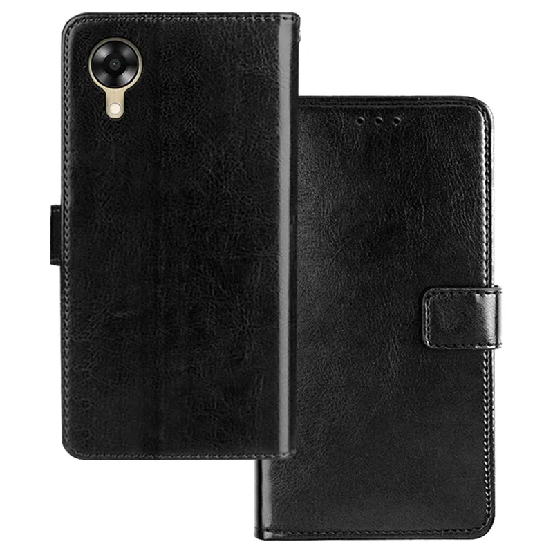 IDEWEI For Oppo A17k 4G Crazy Horse Texture PU Leather Flip Cover Stand Function Magnetic Closure Wallet Phone Case - Black
