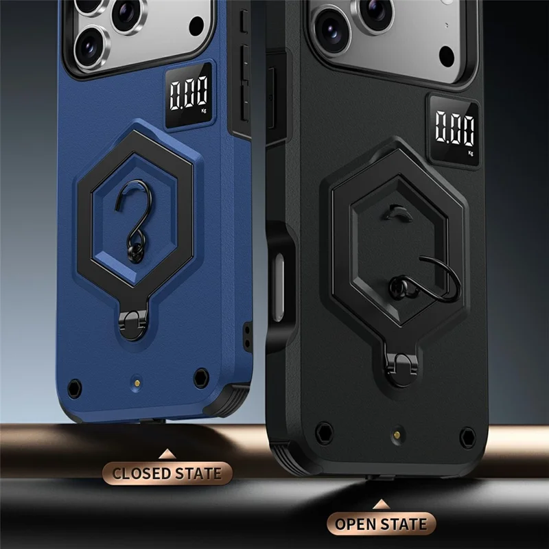 For iPhone 17 Pro Case Hexagonal Kickstand Shockproof TPU PC Matte Phone Cover with Integrated Scale Hook - Black