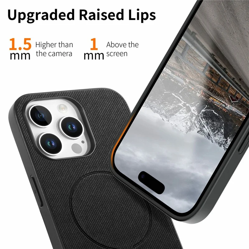 For iPhone 12 Pro Max Magnetic Case Cloth Texture PC + TPU + PU Leather Anti-Scratch Phone Cover Compatible with MagSafe - Black