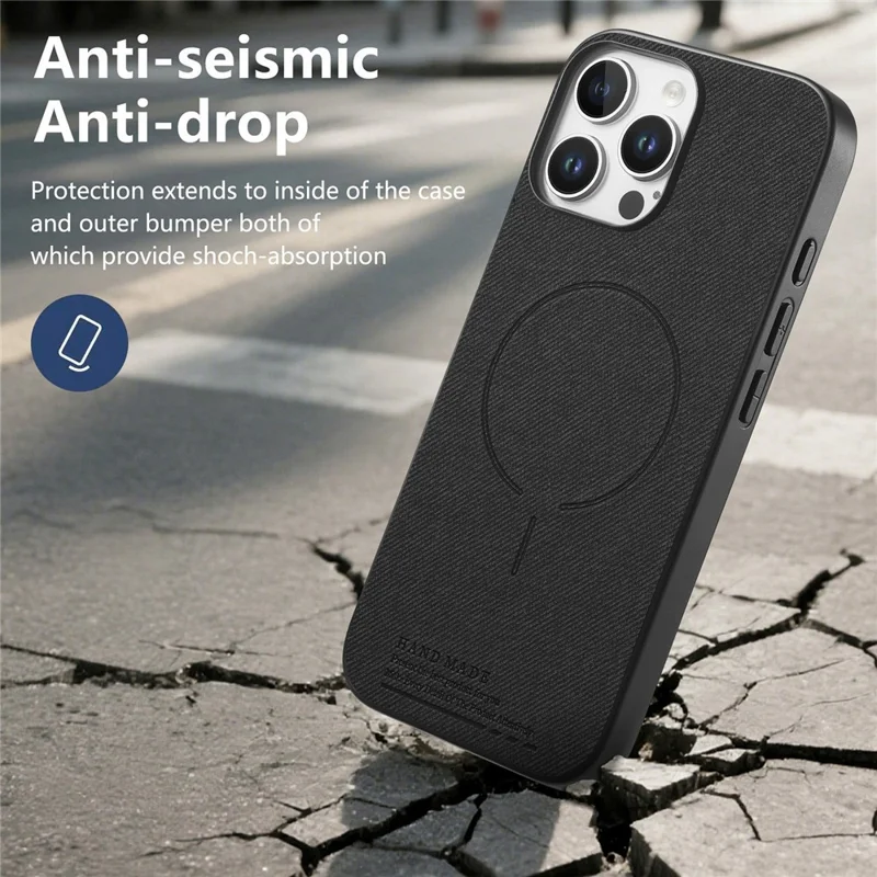 For iPhone 12 Pro Max Magnetic Case Cloth Texture PC + TPU + PU Leather Anti-Scratch Phone Cover Compatible with MagSafe - Black