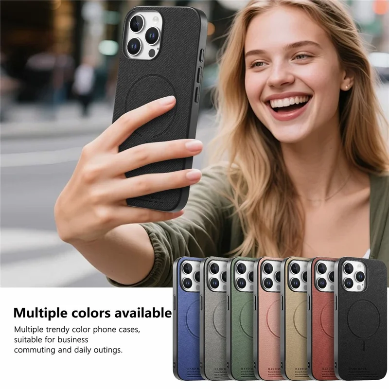 For iPhone 12 Pro Max Magnetic Case Cloth Texture PC + TPU + PU Leather Anti-Scratch Phone Cover Compatible with MagSafe - Black