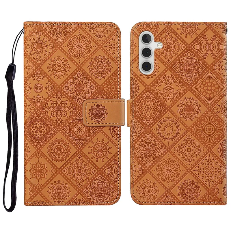 Leather Case For Samsung Galaxy S26  /  S26 Pro Ethnic Style Wallet Phone Cover with Strap - Brown