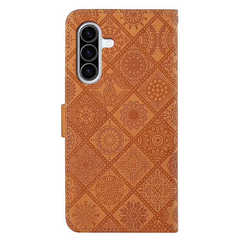 For Samsung Galaxy A57 5G Case Leather Case Ethnic Style Wallet Phone Cover with Strap - Brown