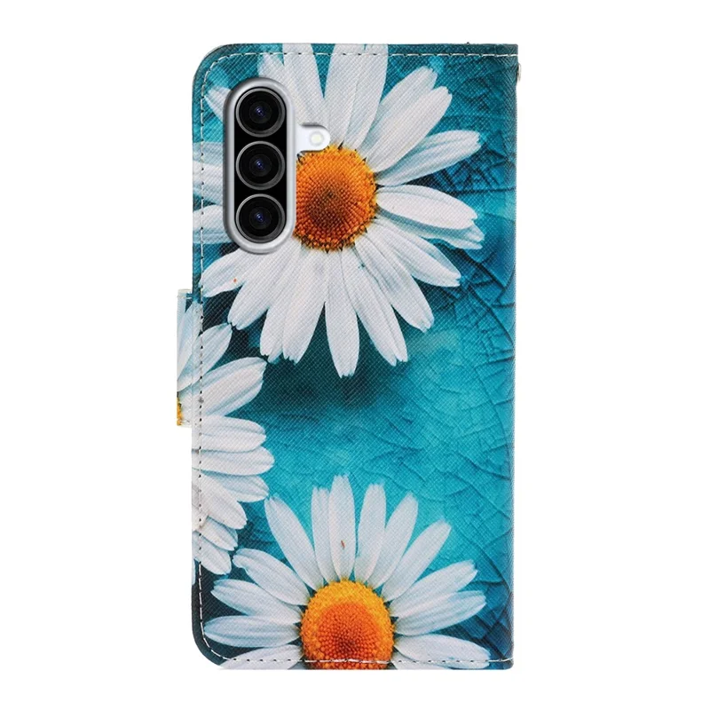 For Samsung Galaxy A37 5G Case Pattern Printing Protective Leather Folio Phone Cover with Wrist Strap - Chrysanthemum
