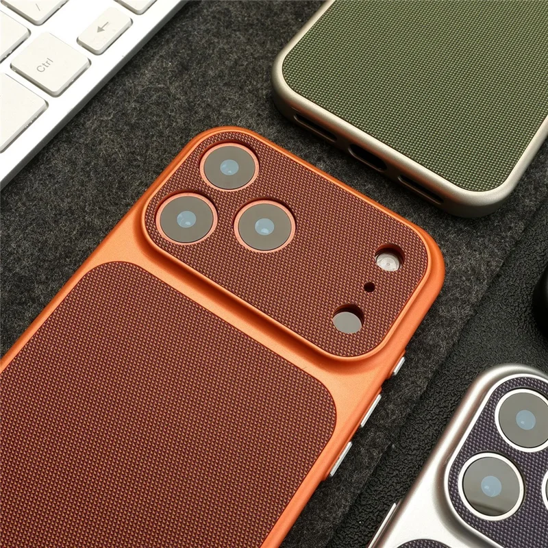 For iPhone 17 Pro Magnetic Case Fabric Texture PC Anti-Scratch Phone Cover Compatible with MagSafe - Ochre Brown