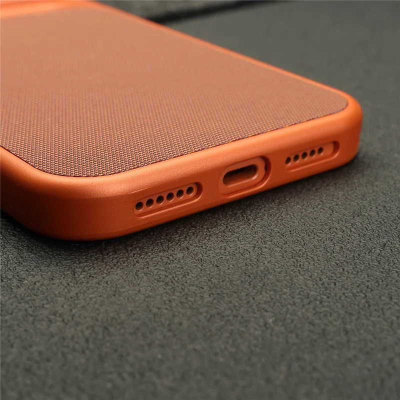 For iPhone 17 Pro Magnetic Case Fabric Texture PC Anti-Scratch Phone Cover Compatible with MagSafe - Ochre Brown