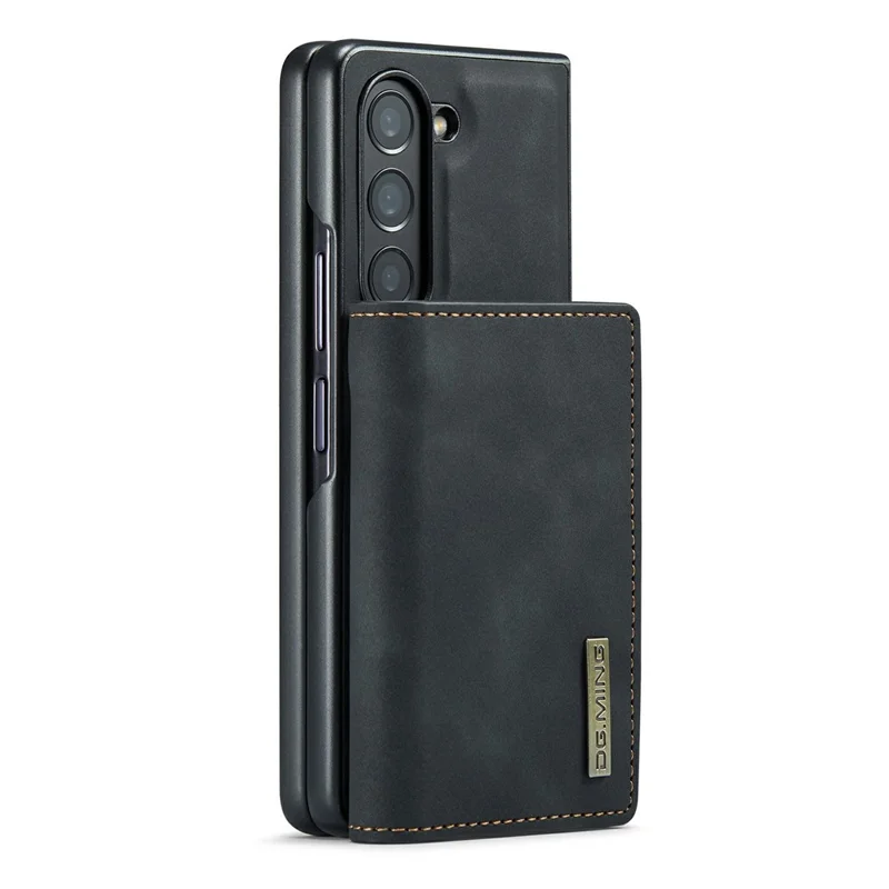 DG.MING M1 Series for Samsung Galaxy Z Fold6 5G Phone Case PU + TPU + PC Back Cover with Magnetic Tri-Fold Wallet Kickstand - Black