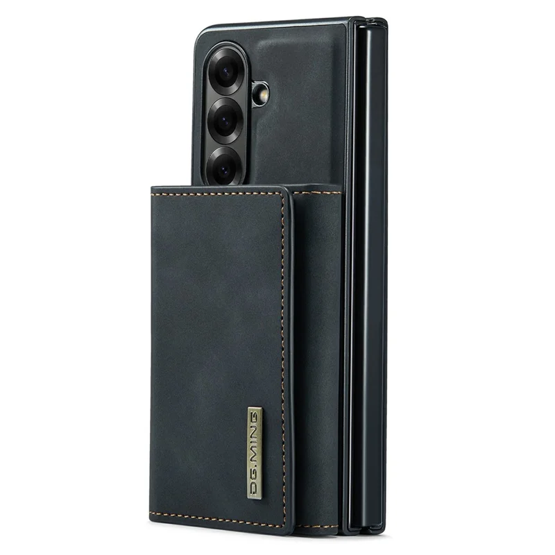 DG.MING M1 Series for Samsung Galaxy Z Fold7 5G Phone Case PU + TPU + PC Back Cover with Magnetic Tri-Fold Wallet Kickstand - Black