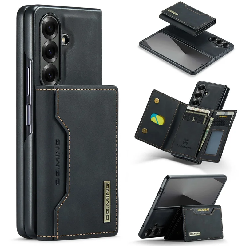DG.MING Série M2 pour Samsung Galaxy Z Fold7 5G Étui Magnétique avec Revêtement PU + PC + TPU Coque de Téléphone avec Porte-cartes Détachable et Support - Noir