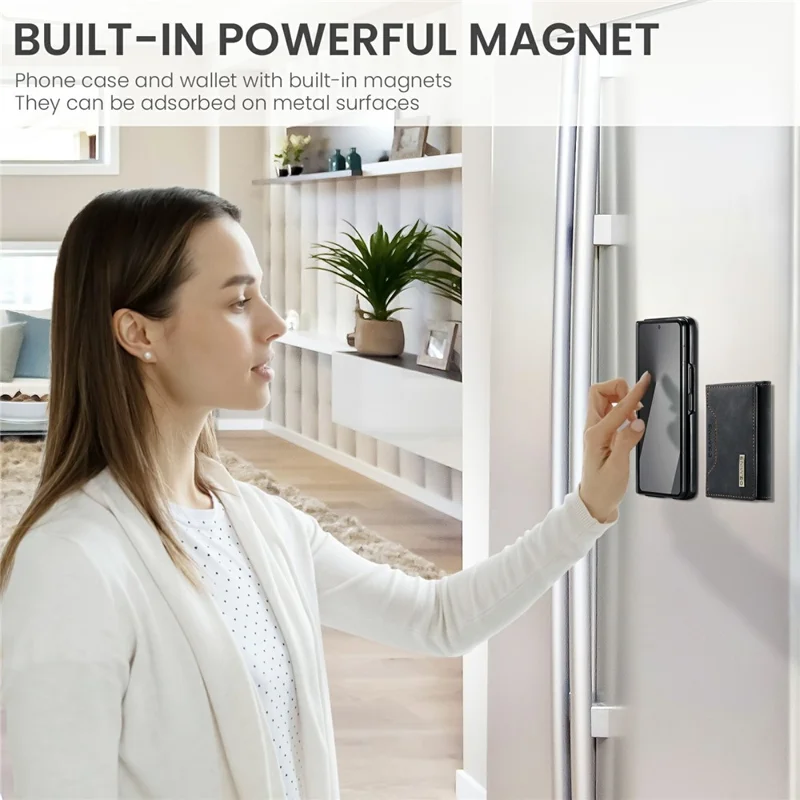 DG.MING Série M2 pour Samsung Galaxy Z Fold7 5G Étui Magnétique avec Revêtement PU + PC + TPU Coque de Téléphone avec Porte-cartes Détachable et Support - Noir