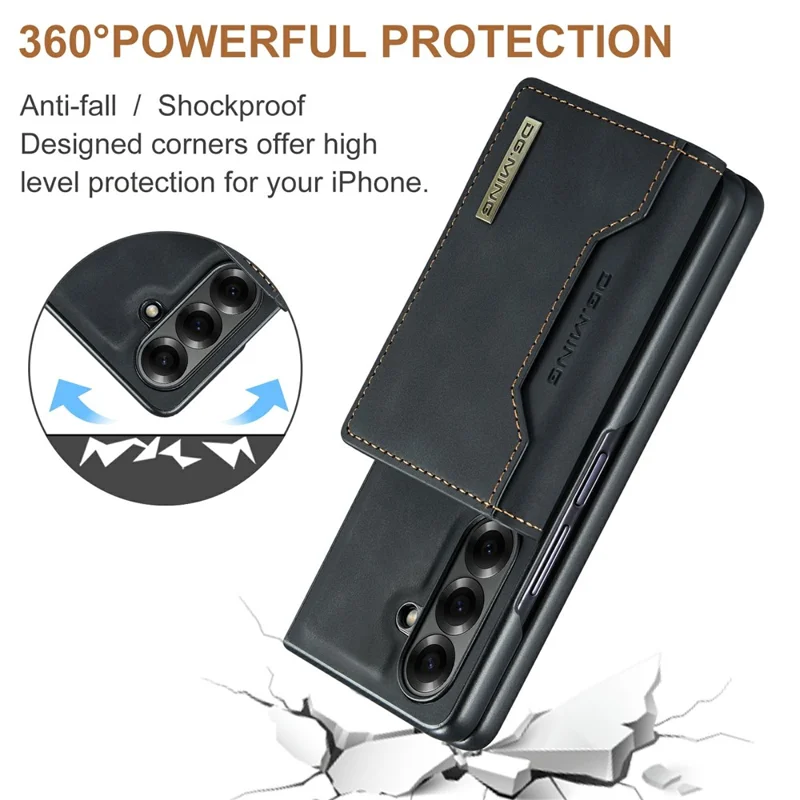 DG.MING Série M2 pour Samsung Galaxy Z Fold7 5G Étui Magnétique avec Revêtement PU + PC + TPU Coque de Téléphone avec Porte-cartes Détachable et Support - Noir