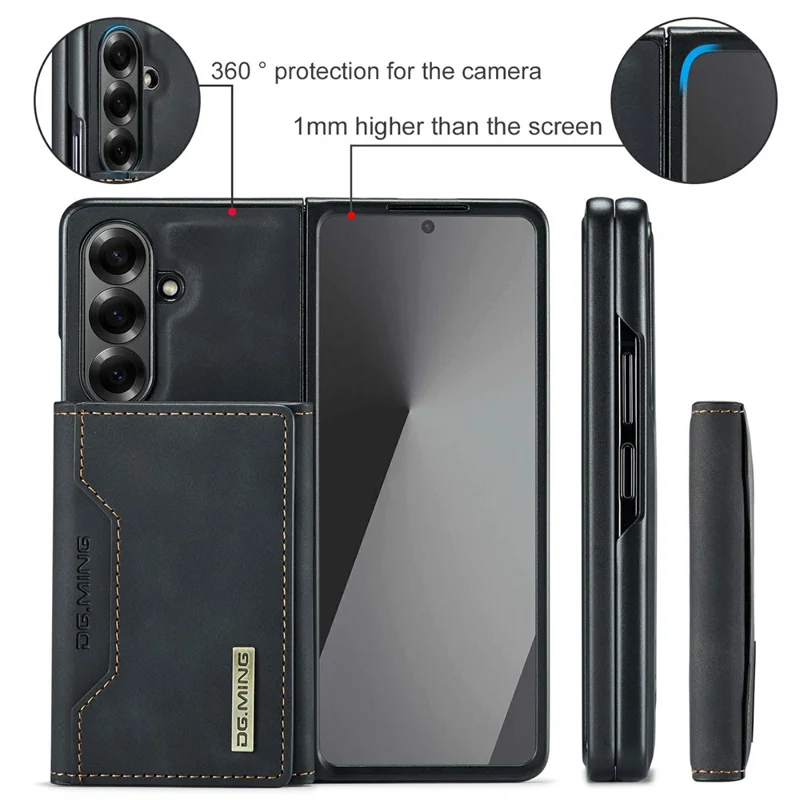 DG.MING Série M2 pour Samsung Galaxy Z Fold7 5G Étui Magnétique avec Revêtement PU + PC + TPU Coque de Téléphone avec Porte-cartes Détachable et Support - Noir