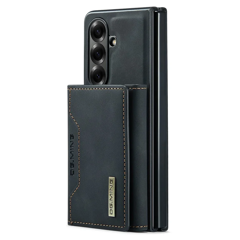 DG.MING Série M2 pour Samsung Galaxy Z Fold7 5G Étui Magnétique avec Revêtement PU + PC + TPU Coque de Téléphone avec Porte-cartes Détachable et Support - Noir
