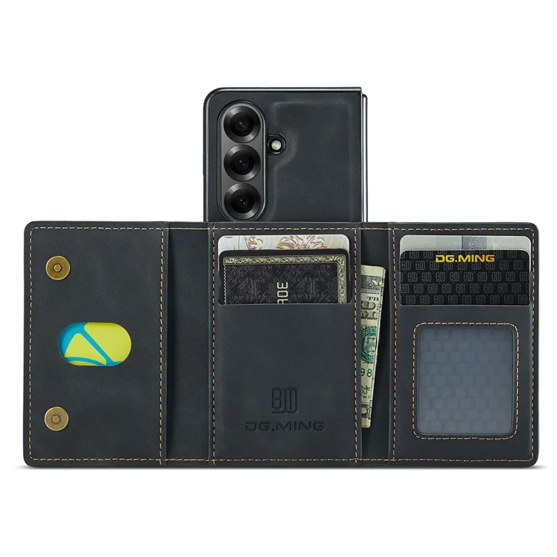 DG.MING Série M2 pour Samsung Galaxy Z Fold7 5G Étui Magnétique avec Revêtement PU + PC + TPU Coque de Téléphone avec Porte-cartes Détachable et Support - Noir