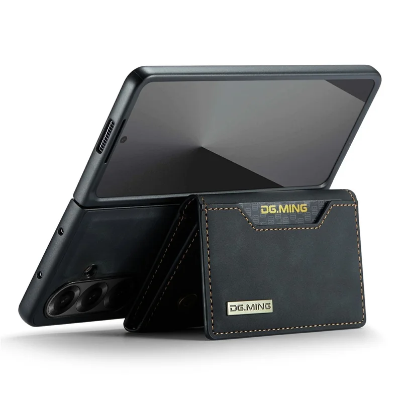 DG.MING Série M2 pour Samsung Galaxy Z Fold7 5G Étui Magnétique avec Revêtement PU + PC + TPU Coque de Téléphone avec Porte-cartes Détachable et Support - Noir