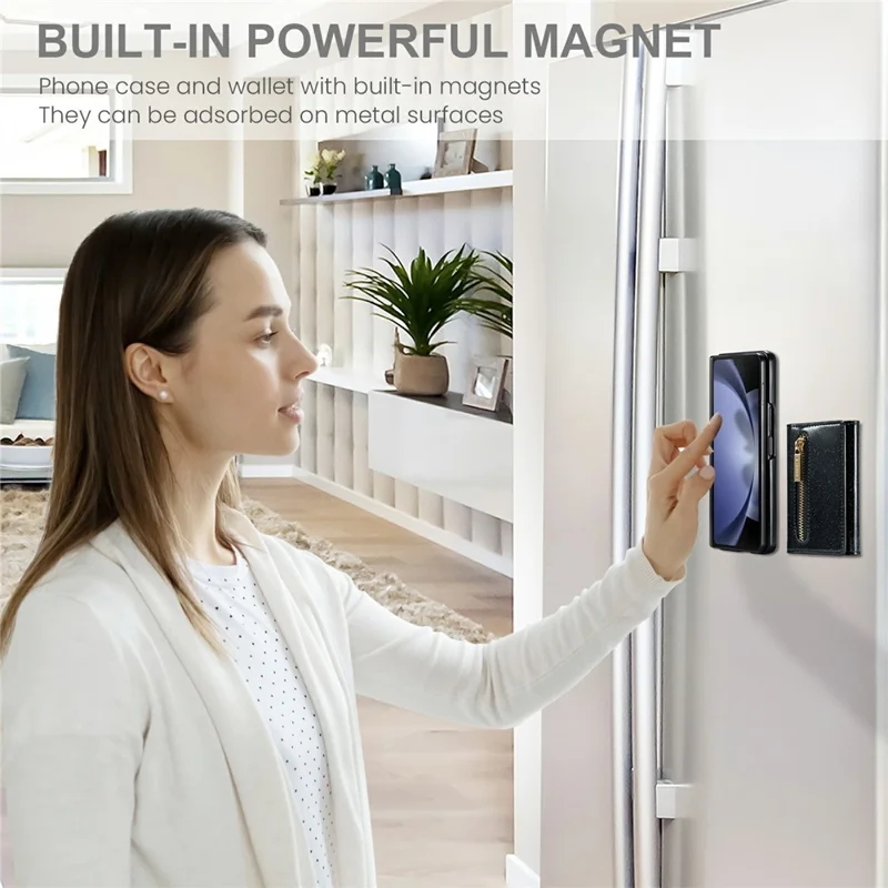 DG.MING M3 Series For Samsung Galaxy Z Fold5 5G Magnetic Case Glittery Kickstand Cover with Detachable Wallet - Black