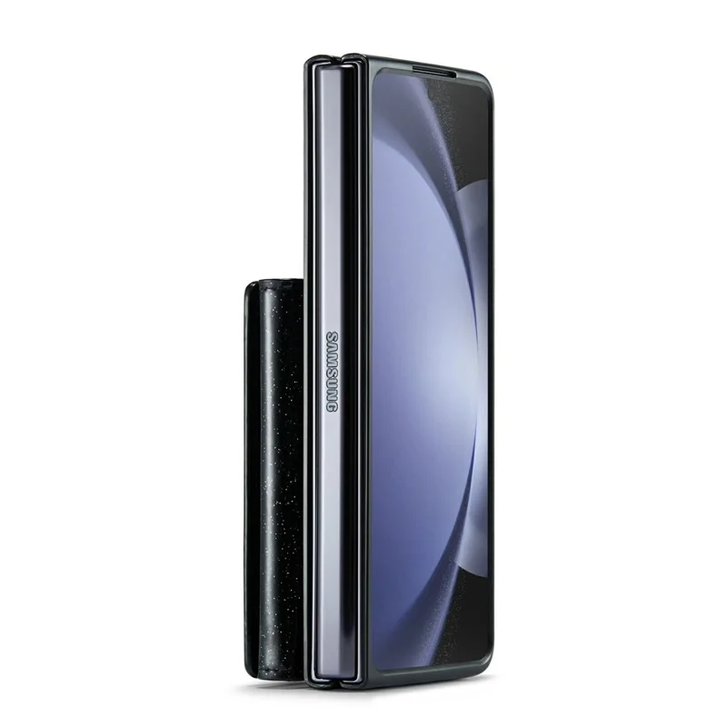 DG.MING M3 Series For Samsung Galaxy Z Fold5 5G Magnetic Case Glittery Kickstand Cover with Detachable Wallet - Black