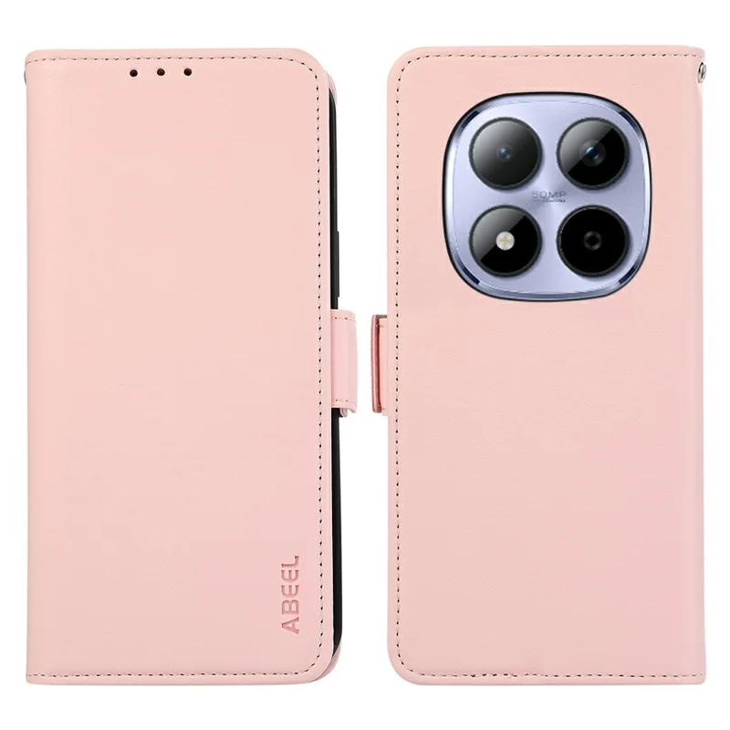 ABEEL For Xiaomi Redmi Note 15 Pro+ 5G (Global)  /  Poco M8 Pro 5G Case Leather Phone Cover with RFID Blocking Wallet - Pink