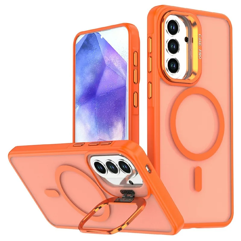 For Samsung Galaxy A34 5G Magnetic Case Foldable Kickstand Matte PC + TPU Phone Cover - Orange