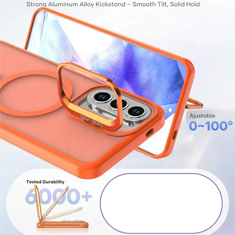 For Samsung Galaxy A34 5G Magnetic Case Foldable Kickstand Matte PC + TPU Phone Cover - Orange