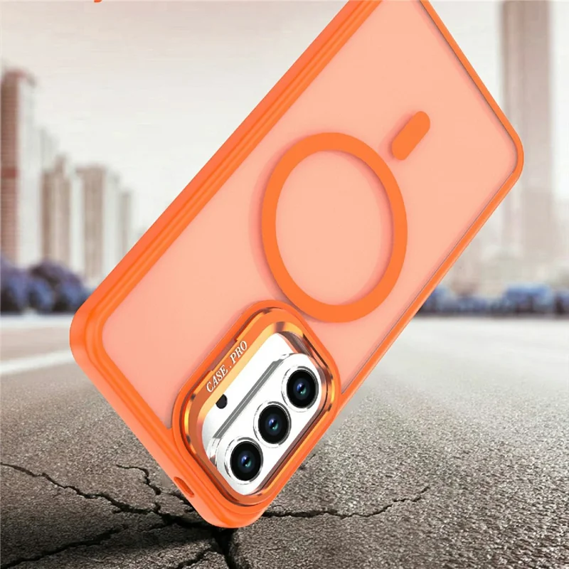 For Samsung Galaxy A34 5G Magnetic Case Foldable Kickstand Matte PC + TPU Phone Cover - Orange