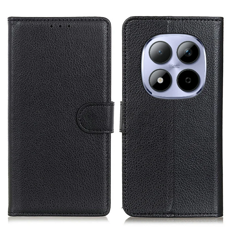 For Xiaomi Redmi Note 15 Pro 4G (Global) Wallet Case PU Leather Phone Cover Litchi Texture - Black