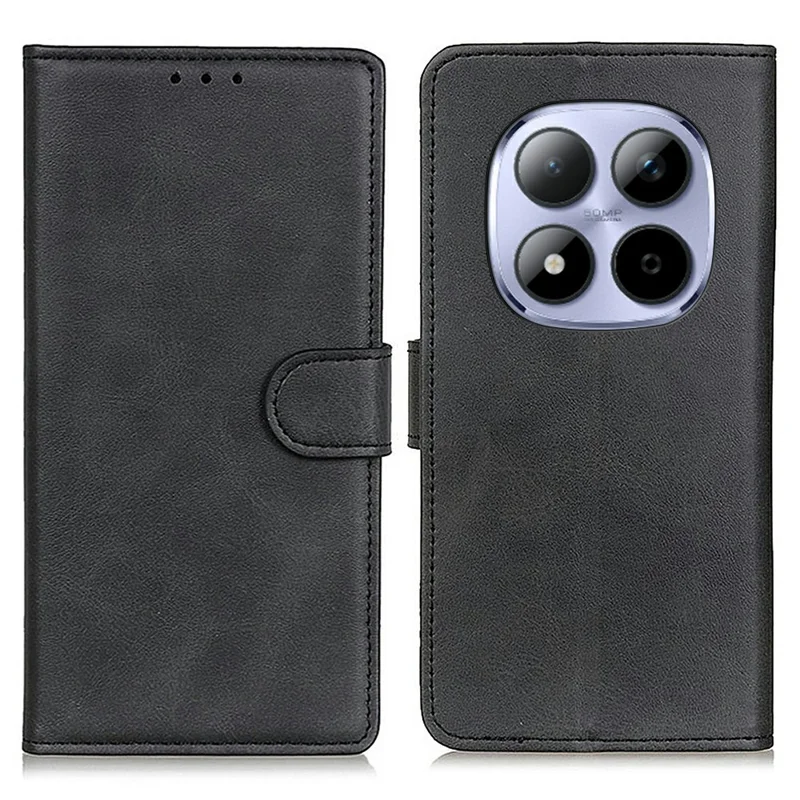 Funda para Xiaomi Redmi Note 15 Pro 4G (Global) con textura de cuero de vaca, carcasa con billetera y soporte tipo cuero PU - Negro