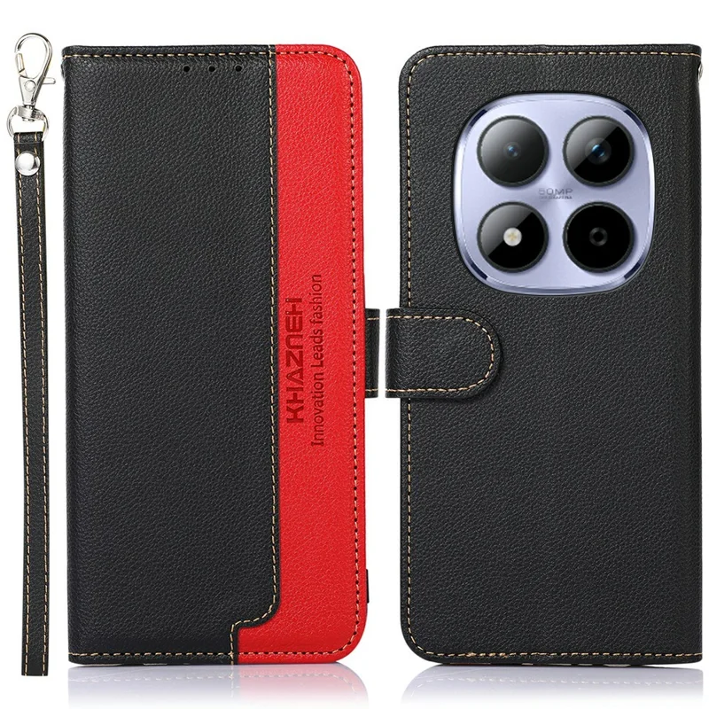 Funda KHAZNEH para Xiaomi Redmi Note 15 Pro 4G (Global) con Cartera, Bloqueo RFID, Textura de Lichi, Cuero PU con Correa - Negro