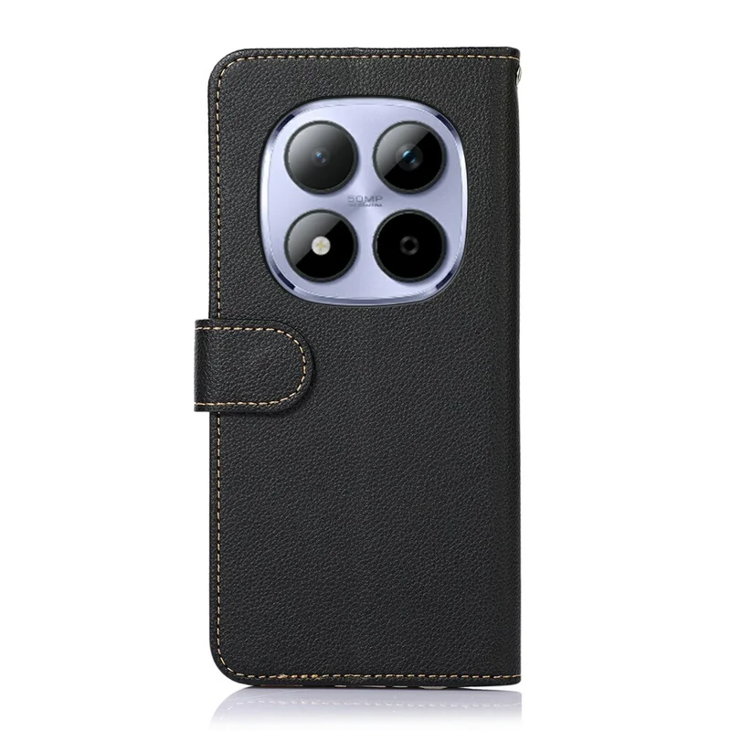 Funda KHAZNEH para Xiaomi Redmi Note 15 Pro 4G (Global) con Cartera, Bloqueo RFID, Textura de Lichi, Cuero PU con Correa - Negro