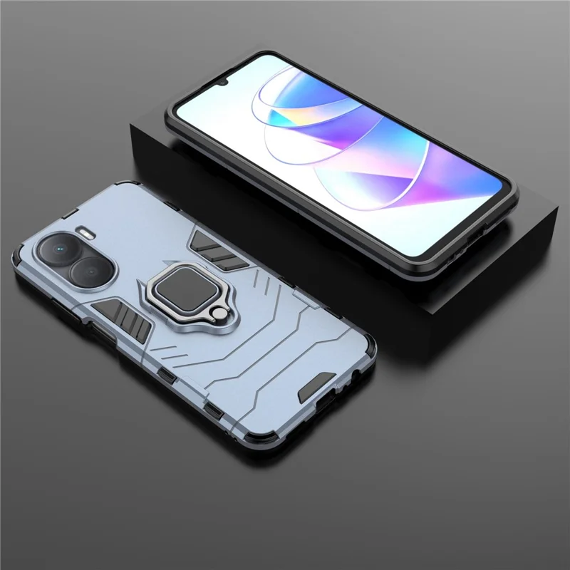For Honor Play 40 Plus 5G Ring Holder Kickstand Phone Case Hard PC+Soft TPU Scratch-resistant Protective Back Cover - Blue