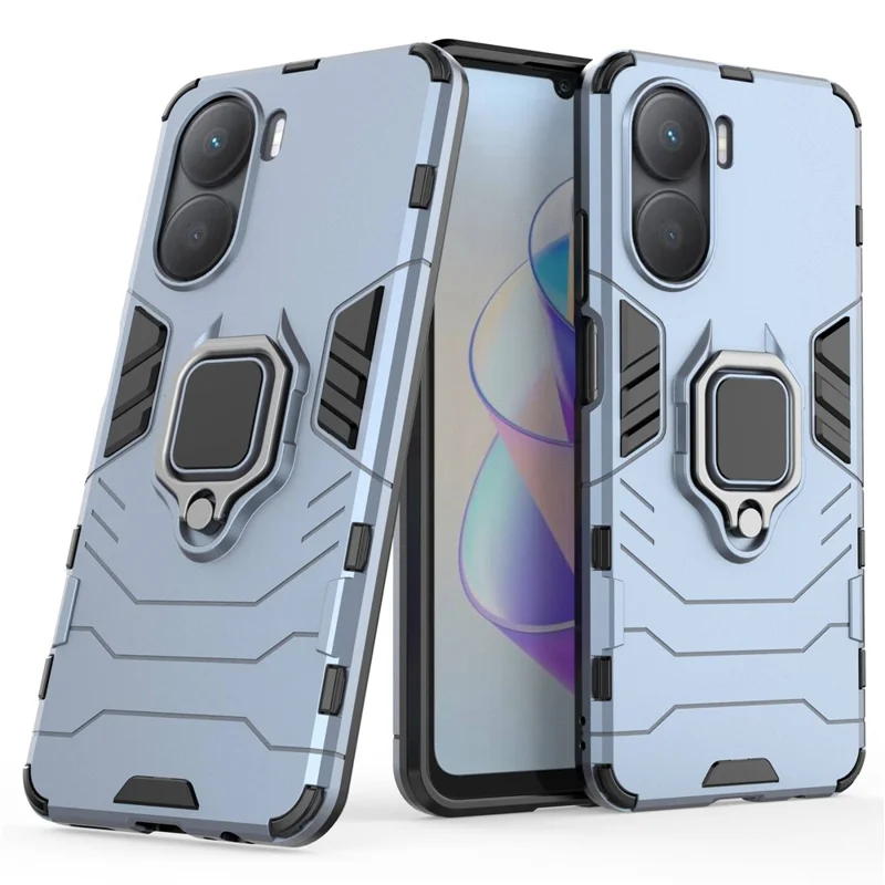 For Honor Play 40 Plus 5G Ring Holder Kickstand Phone Case Hard PC+Soft TPU Scratch-resistant Protective Back Cover - Blue
