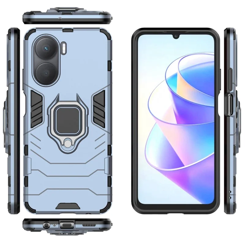 For Honor Play 40 Plus 5G Ring Holder Kickstand Phone Case Hard PC+Soft TPU Scratch-resistant Protective Back Cover - Blue