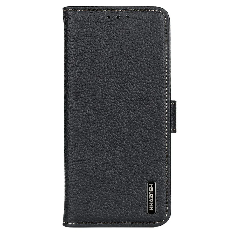 KHAZNEH For Xiaomi Redmi Note 15 Pro 4G (Global) Wallet Case Litchi Texture Genuine Cow Leather Flip Phone Cover - Black