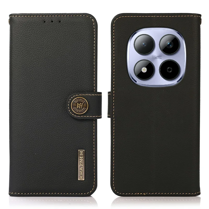 KHAZNEH Capa para Xiaomi Redmi Note 15 Pro 4G (Global) em Couro Genuíno de Vaca com Proteção RFID e Função Carteira - Preto