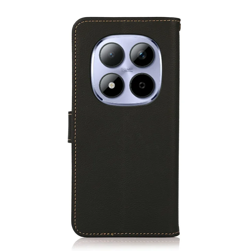 KHAZNEH Capa para Xiaomi Redmi Note 15 Pro 4G (Global) em Couro Genuíno de Vaca com Proteção RFID e Função Carteira - Preto