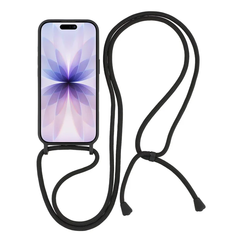 För iPhone 17 skal i flytande silikon Skyddande mobilskal med tvärgående snöre - Svart