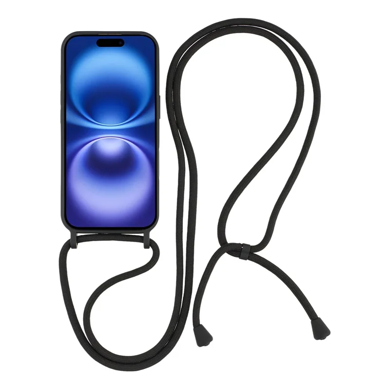 Til iPhone 16 Skåle i Flydende Silikone Beskyttende Telefondæksel med Skråt Vognbælte - Sort