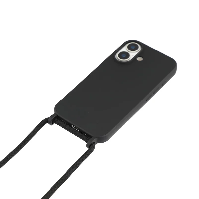 Til iPhone 16 Skåle i Flydende Silikone Beskyttende Telefondæksel med Skråt Vognbælte - Sort