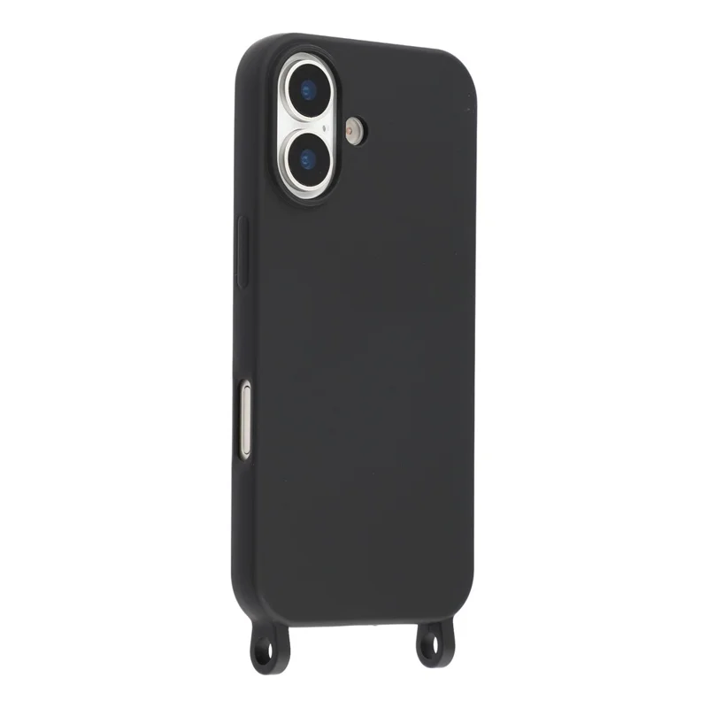 Til iPhone 16 Skåle i Flydende Silikone Beskyttende Telefondæksel med Skråt Vognbælte - Sort