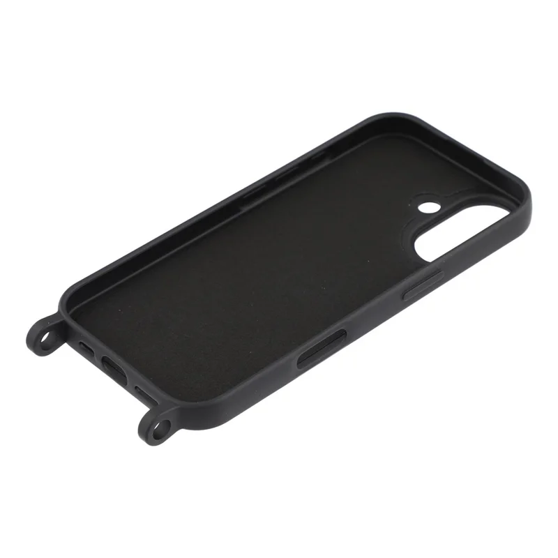 Til iPhone 16 Skåle i Flydende Silikone Beskyttende Telefondæksel med Skråt Vognbælte - Sort