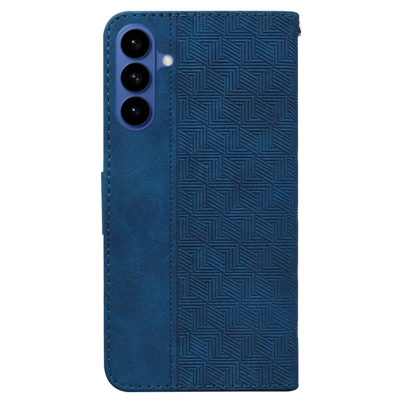 Funda para Samsung Galaxy S26+ con diseño geométrico, carcasa de cuero tipo cartera con correa para muñeca - Azul