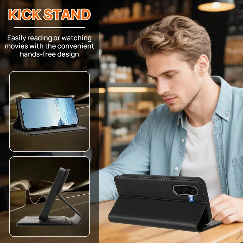 Funda de cuero con cierre magnético, bloqueo RFID, billetera, protección antichoque 360° y función de soporte para Samsung Galaxy A26 5G / A17 5G / A17 4G - Negro