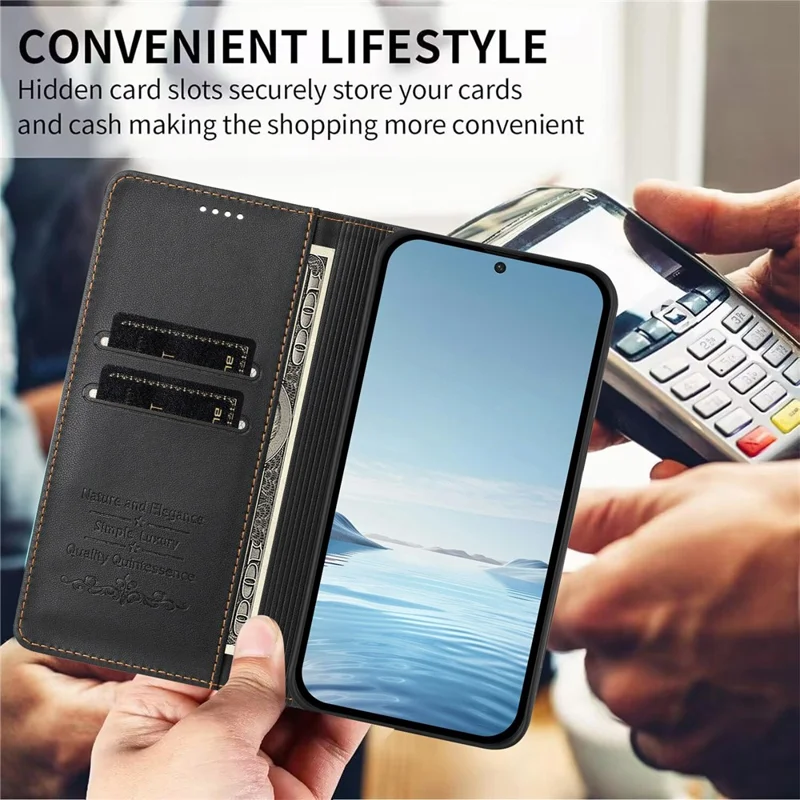 Compra al por mayor de funda de cuero para Samsung Galaxy S25 Ultra con cierre magnético, protección RFID, cartera y tapa para teléfono - Negro