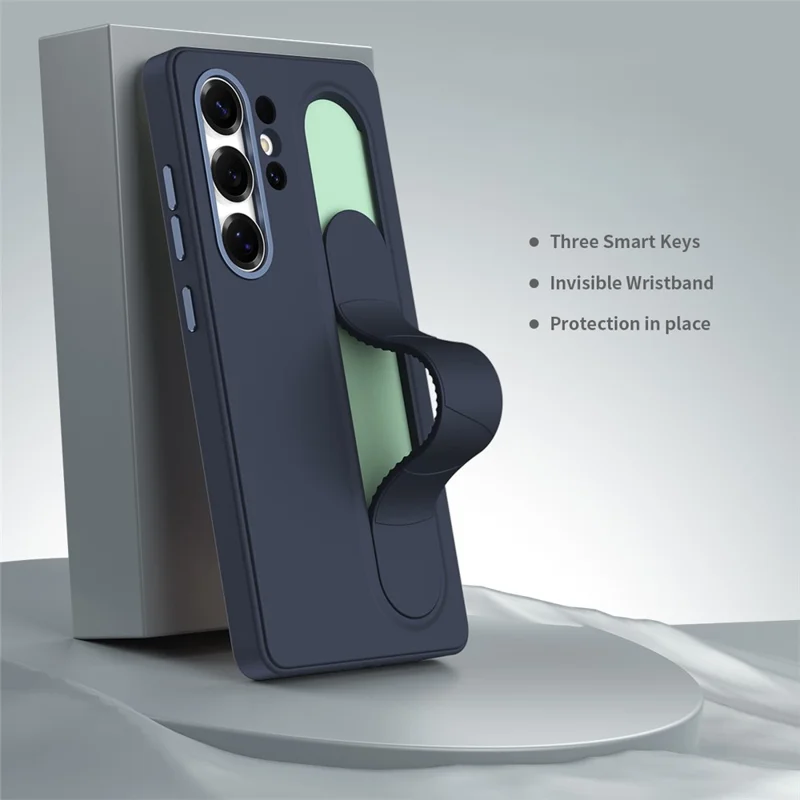 Til Samsung Galaxy S26 Ultra Case Brugerdefinerbar Smart Key Control Håndledsrem Ståsupport PC + Silikone Telefonbeskyttelse - Safir