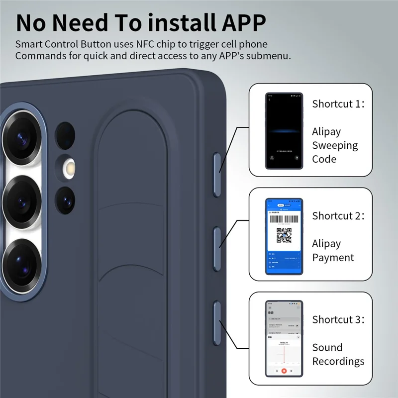 Til Samsung Galaxy S26 Ultra Case Brugerdefinerbar Smart Key Control Håndledsrem Ståsupport PC + Silikone Telefonbeskyttelse - Safir