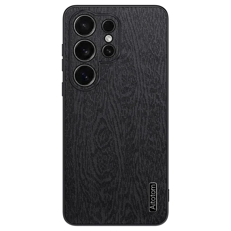 Чехол для Samsung Galaxy S26 Ultra с текстурой дерева, покрытие из искусственной кожи PU, поликарбонат и ТПУ - Черный