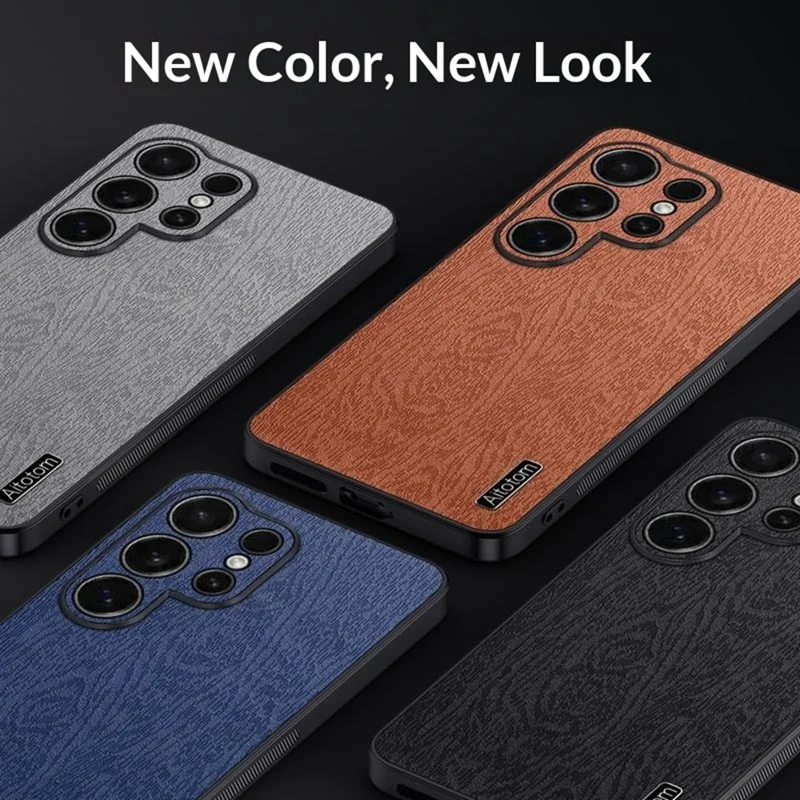 Чехол для Samsung Galaxy S26 Ultra с текстурой дерева, покрытие из искусственной кожи PU, поликарбонат и ТПУ - Черный