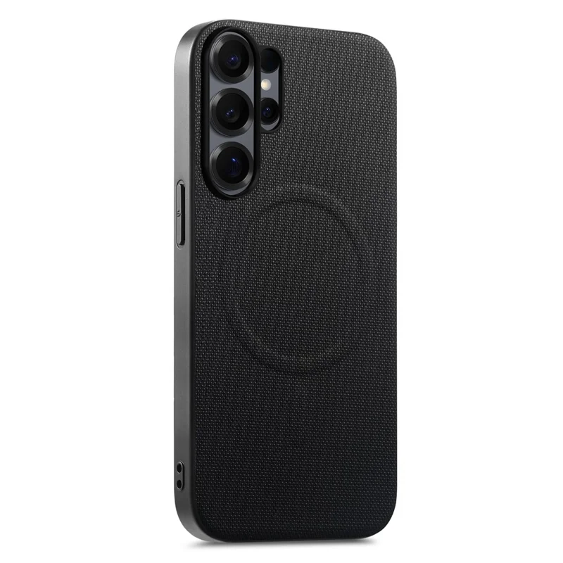 For Samsung Galaxy S26 Ultra Magnetic Case Fine Grid Texture Leather + PC + TPU Phone Cover - Black