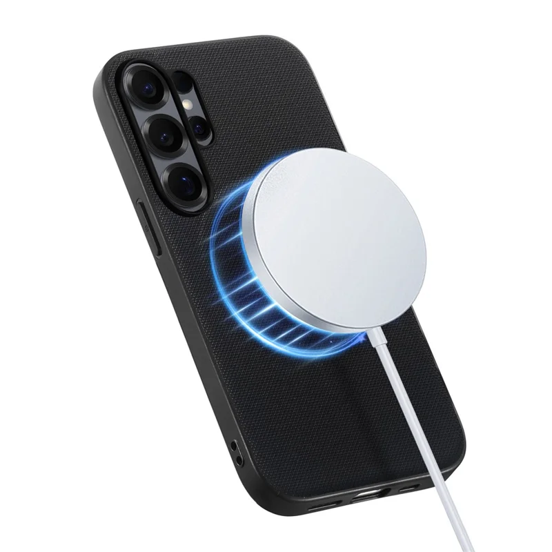 For Samsung Galaxy S26 Ultra Magnetic Case Fine Grid Texture Leather + PC + TPU Phone Cover - Black